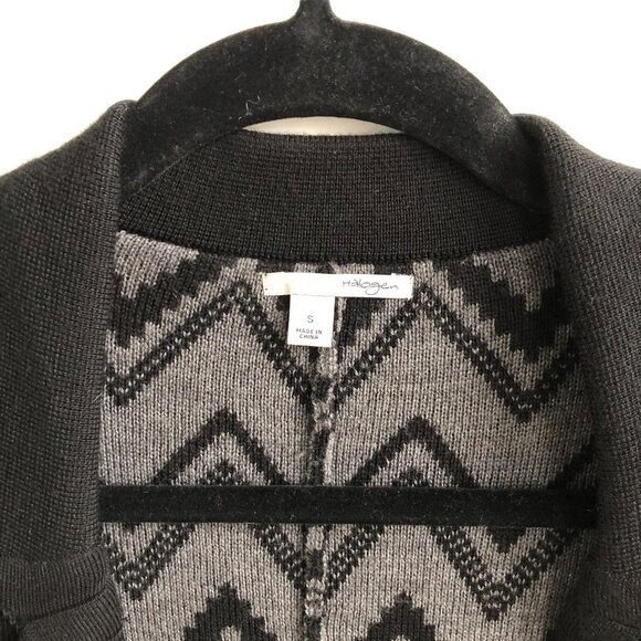 Halogen by Nordstroms Wool Acrylic Knit Blazer Style Cardigan Sweater Blk Gry S - Picture 3 of 11